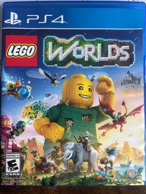 Lego Worlds PS4 Game - Yellow and Green Hero Cover